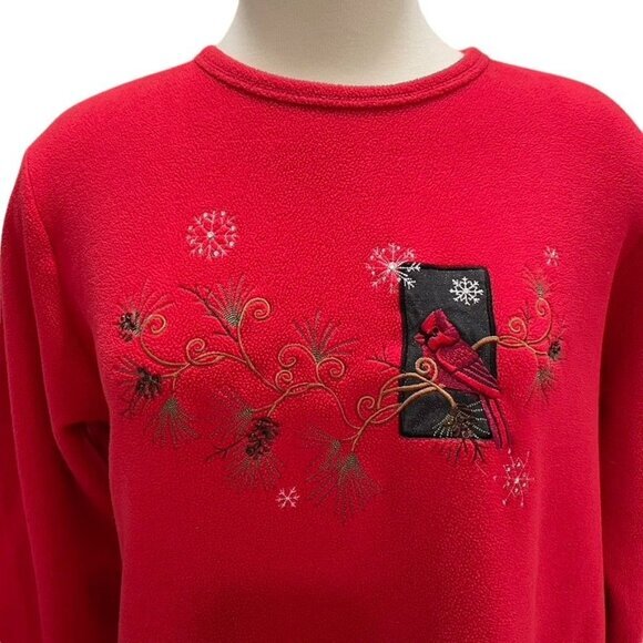 Red Cardinal Christmas Sweater M Embroidered‎ Festive Holiday Winter Birds Cozy - Picture 5 of 8